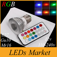 Светодиодная RGB лампочка E27 E14 GU10 Mr16 с пультом ду, 5 вт, 110-240 в, 12 в 2024 - купить недорого