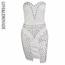 LOVE & LEMONADE  White V-Neck Willow Decorative Artificial Leather Slim Dress  LM80526 2024 - buy cheap