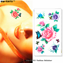 Nu-TATY временная татуировка с розовыми бабочками и цветами, боди-арт, флеш-тату, наклейки 17*10 см, водонепроницаемая поддельная хна, безболезненная татуировка 2024 - купить недорого