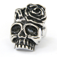 Amazing Design Biker Rose Skull Ring 316L Stainless Steel Cool Fashion Mens Ring Punk Fashion Black Skeleton Ring 2024 - buy cheap