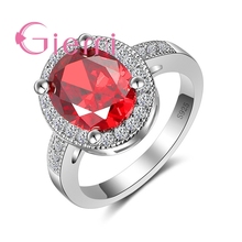 Trendy Wedding/Bridal Jewelry Accessories Dazzling Red Clear Zircon Rings Classic Round Design 925 Sterling Silver  Bijoux 2024 - buy cheap