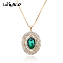 LongWay Gold Color/Silver Color Chain Necklace For Women Austrian Crystal Pendant Necklace Green Long Sweater Necklace SNE140364 2024 - buy cheap