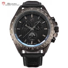 Shark reloj deportivo negro dial 6 manos día cronógrafo cronómetro correa de cuero militar de los hombres de lujo de relojes de cuarzo/sh192 2024 - compra barato