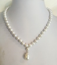 Collar de joyería para mujer, colgante de perla Natural de 8mm, bola redonda, color blanco brillante, Perla Natural del Mar del Sur de 15mm, 18 ''45cm 2024 - compra barato