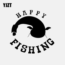 YJZT 13,6 см * 13,3 см Виниловая наклейка Happy Fishing хобби Рыба для мужчин наклейка для охотничьего автомобиля искусство черный/серебристый C24-0547 2024 - купить недорого