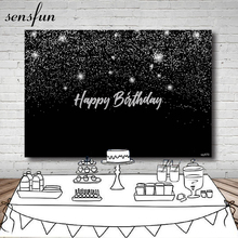 Sensfun-Fondo de fotografía negro y plateado, feliz cumpleaños con brillantina, fiesta, estudio fotográfico, 7x5 pies, vinilo personalizado de poliéster 2024 - compra barato