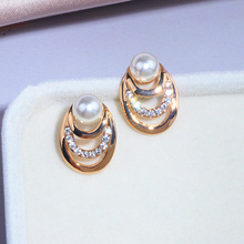 New Design Trendy Simulated Pearl Stud Earrings Elegant Simple Rhinestone Geometric Round Stud Earring For Woman Jewelry Brincos 2024 - buy cheap