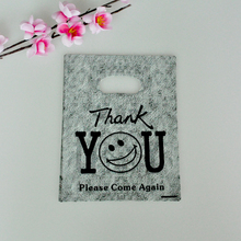 Bolsa de plástico de 100 Uds., 15x20cm, gris "Thank You", bolsita de joyería bonita, bolsas pequeñas de embalaje para pulsera de regalo de dulces con asa 2024 - compra barato