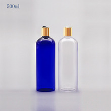12 шт 500 мл Синие Пустые пластиковые контейнеры для шампуня с крышкой золотого диска, образец жидкого мыла ПЭТ бутылка пресс-крышка, косметическая упаковка 2024 - купить недорого
