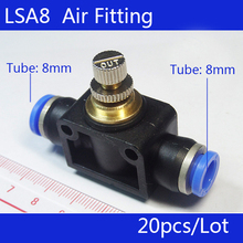 Высокое качество 20 шт 8 мм до 8 мм быстрый соединитель воздуха Пневматический регулятор скорости LSA8 2024 - купить недорого