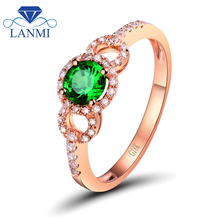 LANMI 18K Rose Gold Natural Green Tsavorite Wedding Rings Shinning Diamond Genuine Gemstone Fine Jewelry For Christmas Gift 2024 - buy cheap