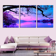 Pintura de paisaje de nube púrpura, imagen artística de 3 piezas, decoración del hogar en lienzo, impresiones modernas de pared sin marco, envío gratis 2024 - compra barato