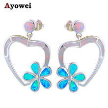 White heart & Blue flower design Drop Earrings for women White & Blue Fire Opal Silver Stamped Fashion Jewelry OE386A 2024 - buy cheap