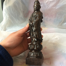 Estátua de madeira média vintage esculpida à mão kwan-yin decoração de casa estátua de buda artesanato de madeira 2024 - compre barato