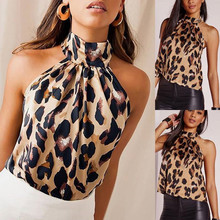 Camiseta estampada de leopardo feminina, camiseta casual sem mangas para mulheres, verão, 2019 2024 - compre barato