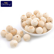 200pc 20mm contas de madeira impressão maple bola redonda espaçador mordedor de madeira sorridente rosto contas para diy chupeta corrente criança produto brinquedos 2024 - compre barato