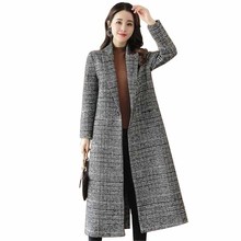 Casaco de lã feminino, casaco longo xadrez x-long, grosso para outono e inverno 2019, blusão feminino casual g535 2024 - compre barato