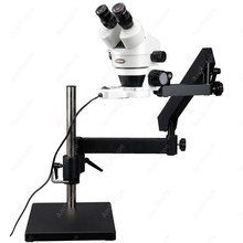 Microscopio de soporte articulado, suministros de AmScope, soporte articulado de 3.5X-45X, microscopio de Zoom con placa Base + anillo de luz 2024 - compra barato