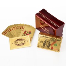 Новые золотые Серебристые игральные карты с деревянной коробкой сертификат евро доллар стиль пластиковая фольга покер Водонепроницаемая карточка для азартных игр настольная игра 2024 - купить недорого
