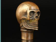 100% de bronce, cobre puro, latón, abuelo, buena suerte, estatua china de cráneo antiguo, bastón para caminar, mango de cabeza, decoración 2024 - compra barato