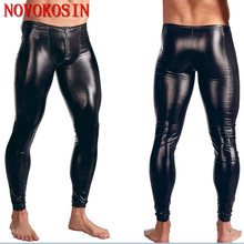 Kh11-nova calça apertada com zíper frontal, calça feminina de couro sintético, cintura baixa, cor sólida, lingerie sexy para homens, 2018 2024 - compre barato