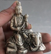 YM 308 Tíbet budismo Fane plata weshu Manjushri diosa paseo elefante estatua de Buda 2024 - compra barato