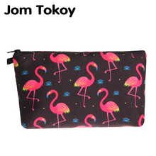 Сумка-Косметичка женская Jom Tokoy, черная, с принтом, с принтом фламинго, органайзер сумки для косметики 2024 - купить недорого
