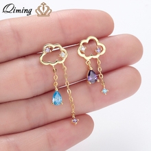 QIMING Crystal Asymmetry Stud Earrings For Women Cloud Pendant Tassel Cz Zircon Delicate Fashion Bohemia Jewelry Accessories 2024 - buy cheap