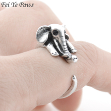 Fei Ye лапы, античное серебряное покрытие, Счастливый слон, металлическое кольцо для мужчин, палец, бохо, животное, пара, свадебные кольца для девочек, оптовая продажа 2024 - купить недорого