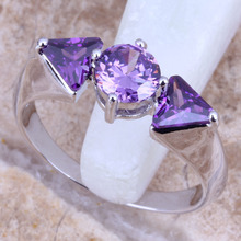 Anillo de circonia cúbica púrpura absorbente para mujer, joyería chapada en plata, tamaño 6 / 7 / 8 / 9 R0678 2024 - compra barato