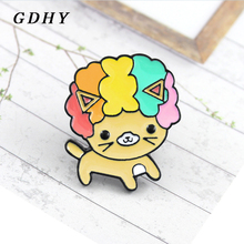 GDHY Rainbow Hair Dog Cat Brooch Animal Dog Cat Cartoon Enamel Pin Backpack Hat Badge Jewelry For Kids Friends Family Gift 2024 - buy cheap