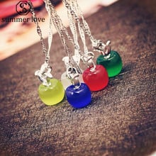 Cute Crystal Apple Pendant Necklace Opal Pendant Link Chain Fruit Necklace for Women Girl Fashion Jewelry Gift 2024 - buy cheap