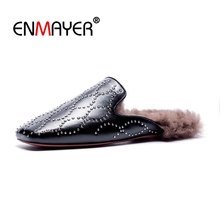 ENMAYER Women Flats Shoes Autumn Square Toe Slip-on Size 34-39 Causal Black Shoes for woman Flats Shoes Fuax fur Warm CR1406 2024 - buy cheap