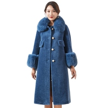 Lady Real Wool Blend Fur Coat Fox Collar and Cuff  Winter Women X-Long Warm Outerwear LF5159 2024 - buy cheap