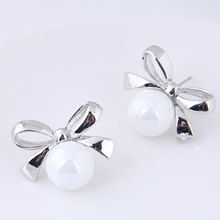Fashion silver color bowknot Stud Earrings with big pearl For Women OL earrings Fashion Accessories Elegant Boucle D'oreille 2024 - buy cheap
