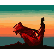 Pintura por números diy dropshipping 40x50 60x75cm pôr do sol vestido vermelho beleza figura lona decoração de casamento arte imagem presente 2024 - compre barato