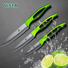 Кухонный набор керамических ножей, лезвие 3 дюйма, 4 дюйма, 5 дюймов, черное лезвие, зеленая ручка, для очистки овощей, фруктов 2024 - купить недорого
