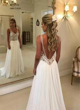 Sexy Backless Boho A Line Deep V Neck See Through Top Lace Summer Beach Bridal Gown Plus Size Cheap Simple Wedding Dress 2020 2024 - buy cheap