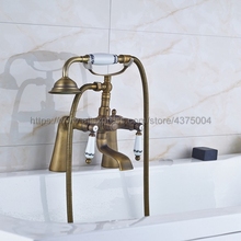 Grifo para bañera con patas estilo de teléfono, montaje en Cubierta de latón antiguo, grifo mezclador de agua con ducha de mano Nan013 2024 - compra barato