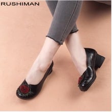 Retro Autumn Shoe handmade genuine leather flowers Women pumps med heel  casual shoes soft cowhide female Single shoes 2024 - buy cheap