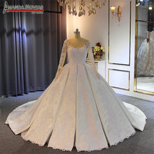 Robe De Soiree 2022 Long Sleeves Satin Wedding Dress With Lace Sleeves Real Work 2024 - buy cheap