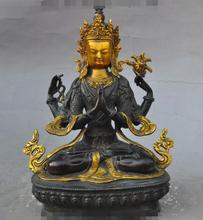 Free shipping S00480   tibet buddhism bronze gilt 4 Arms Chenrezig Kwan-Yin Bodhisattva buddha statue 2024 - buy cheap
