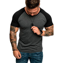 Verão Novo Lazer O Pescoço t-shirt da Luva de Emenda homens moda camiseta de manga Curta Slim Fit mens Marca Tops T DA UE tamanho M-3XL 2024 - compre barato