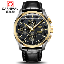 Fashion Automatic Watch men Top brand CARNIVAL Mechanical Watches Waterproof Genuine Leather Strap Week month calendar 24 hours 2024 - buy cheap