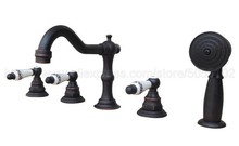 Oil Rubbed Bronze Deck Mounted 5PCS Bathroom Faucet Bathtub Basin Tap Cold Hot Water taps With Three Handles ztf064 2024 - buy cheap