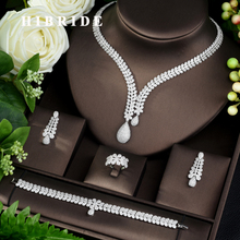 Hibride conjunto de joias de casamento feminino, 4 peças, com zircônio cúbico aaa, acessórios para festas, estilo dubai 2024 - compre barato