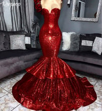 Long Elegant Prom Dresses 2020 Sexy Mermaid Style One Strap African Black Girls Red Sequin Trumpet Red Women Prom Dress 2024 - buy cheap