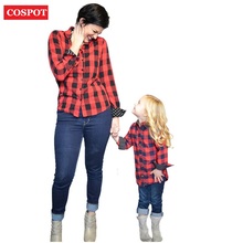 Рубашка COSPOT в красную клетку для маленьких девочек, блузка в клетку для девочек, детская одежда на весну и осень, одежда для маленьких девочек, одежда для девочек D25 2024 - купить недорого