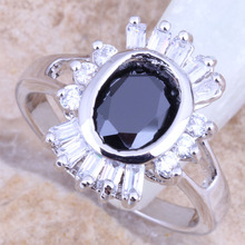 Anillo romántico Chapado en plata para mujer, joyería de ónix negro y blanco CZ, tamaño 6 / 7 / 8 / 9 R1431 2024 - compra barato