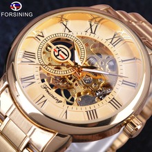 Forsining Retro Golden Series Transparent Case 3D Logo Stainless Steel Mens Watches Top Brand Luxury Mechanical Skeleton Watches 2024 - buy cheap